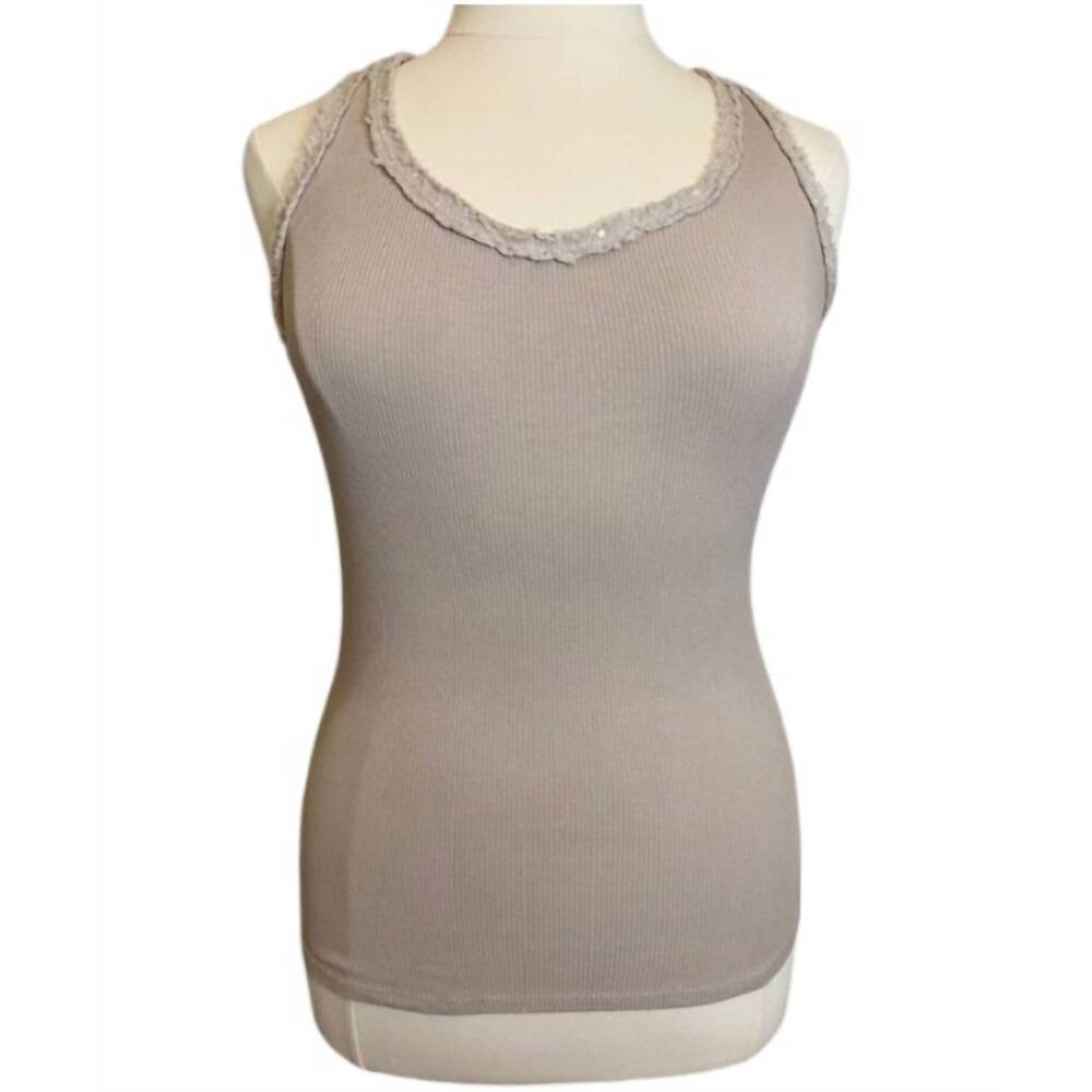 NEW MARISIMA women's ribbed razor back tank top in taupe